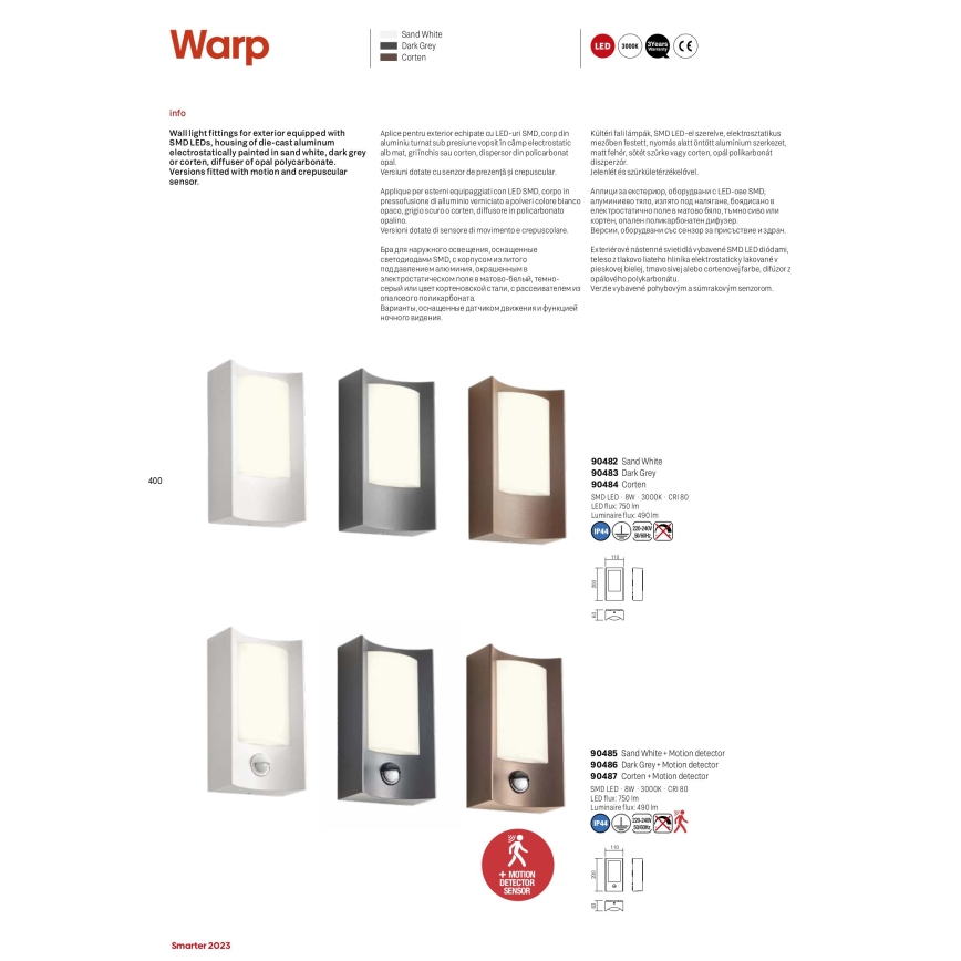 Redo 90483 - LED spoljašnja zidna svetiljka WARP LED/8W/230V 3000K IP44 antracit