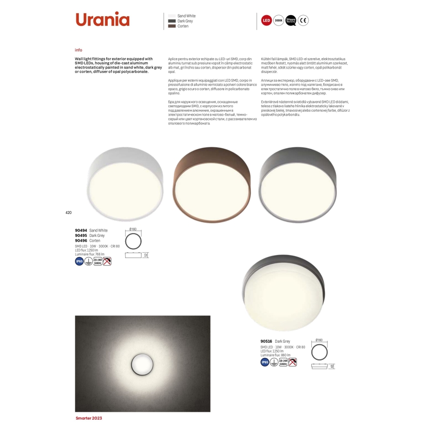 Redo 90516 - LED spoljašnje plafonsko svetlo URANIA LED/10W/230V prečnik 16 cm IP65 antracit