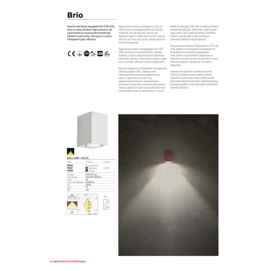 Redo 90528 - LED spoljna zidna svetiljka BRIO LED/6W/230V 3000K IP54 braon