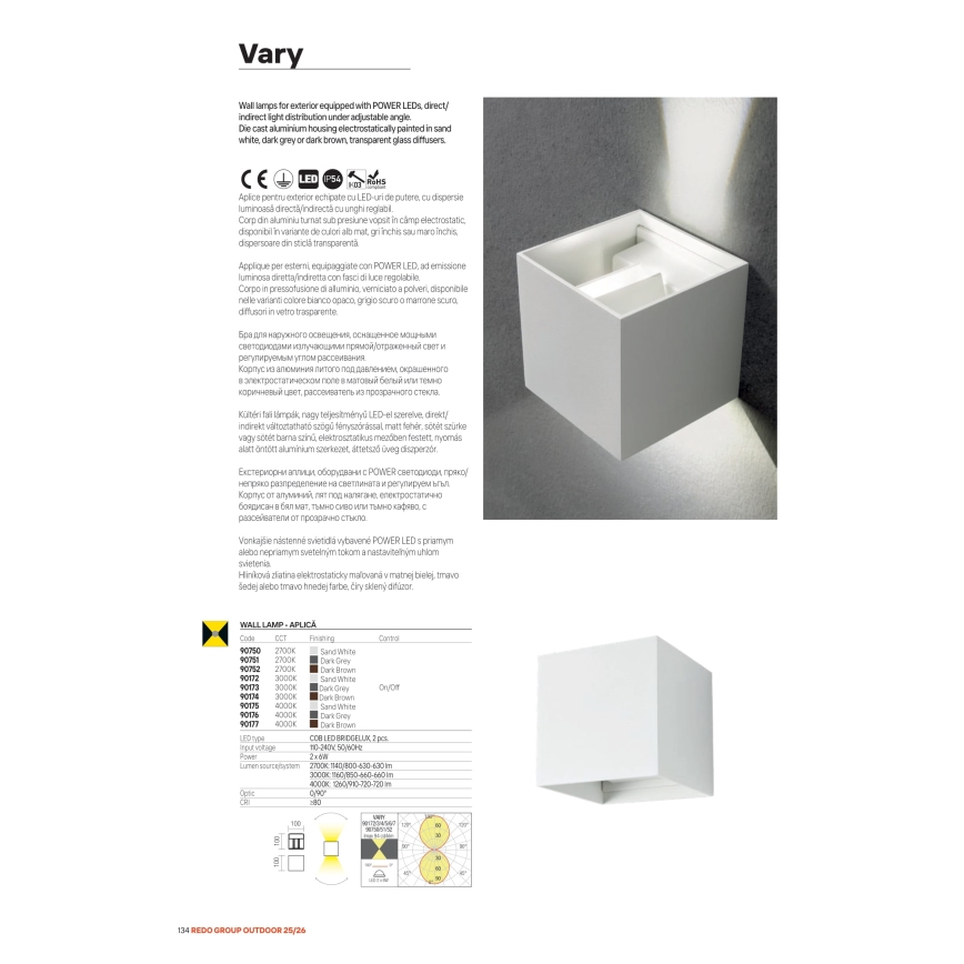 Redo 90552 - LED spoljašnje zidno svetlo VARY 2xLED/10W/230V 3000K IP54 belo