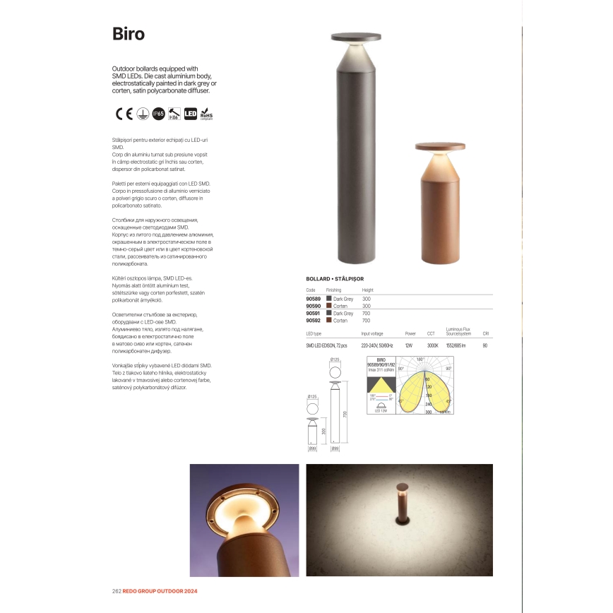 Redo 90589 - LED spoljašnja svetiljka BIRO LED/12W/230V 3000K 30 cm CRI 90 IP65 antracit