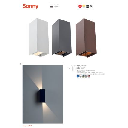 Redo 90635 - LED spoljašnje zidno svetlo SONNY 2xLED/5W/230V 2200/3000/4000K IP54 belo