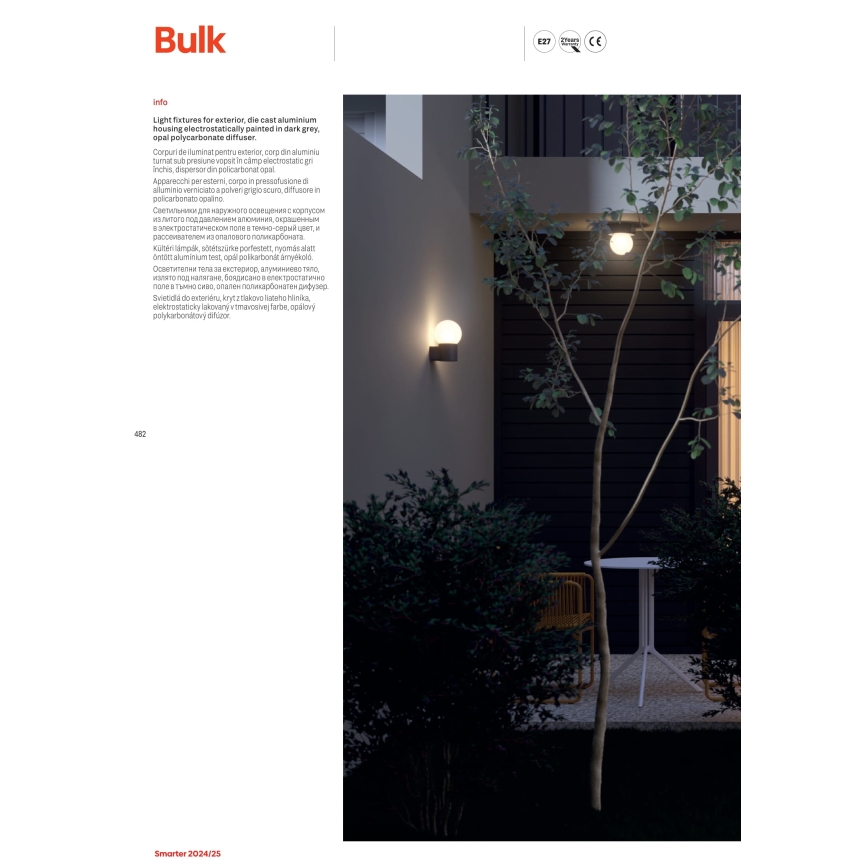 Redo 90640 - Spoljašnje zidno svetlo BULK 1xE27/28W/230V IP44 antracit