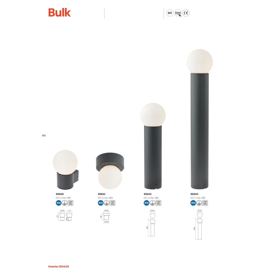 Redo 90640 - Spoljašnje zidno svetlo BULK 1xE27/28W/230V IP44 antracit