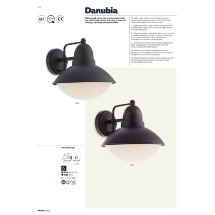 Redo 9095 - Spoljna zidna lampa DANUBIA 1xE27/42W/230V IP44