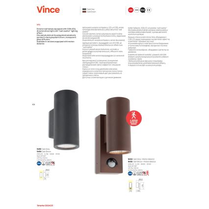 Redo 9455 - LED spoljašnje zidno svetlo sa senzorom VINCE 2xLED/3W/230V IP54 braon