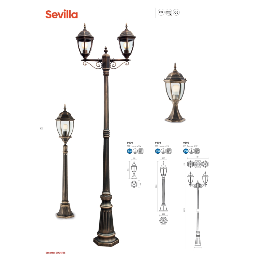 Redo 9607 - Spoljašnji luster na lancu SEVILLA 1xE27/42W/230V IP44 zlatna/patina