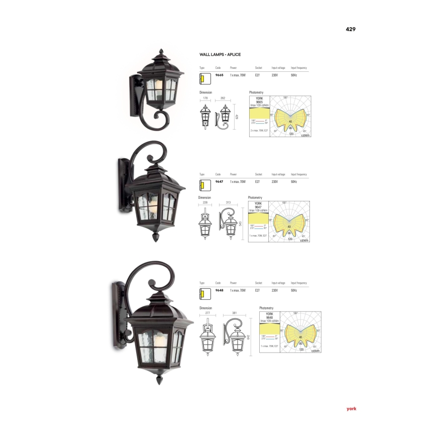 Redo 9648 - Spoljašnja zidna lampa YORK 1xE27/70W/230V IP44 braon