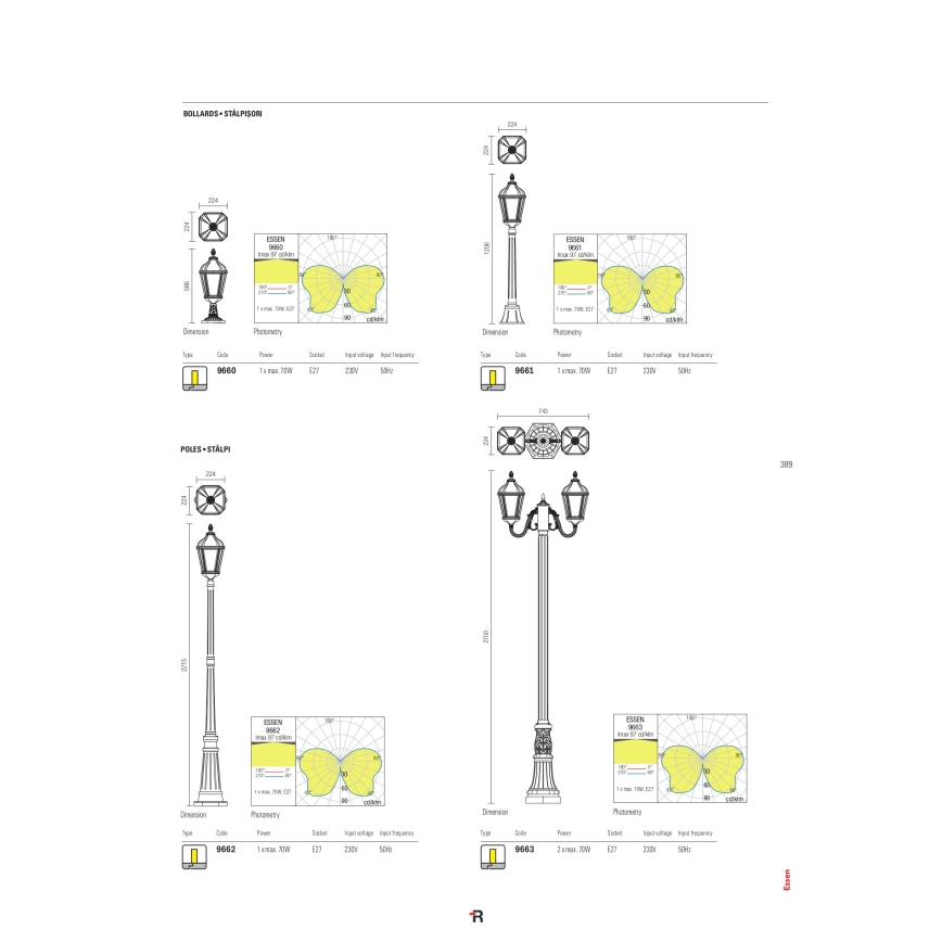 Redo 9662 - Spoljašnja lampa ESSEN 1xE27/70W/230V 221,5 cm IP44 smeđa/patina