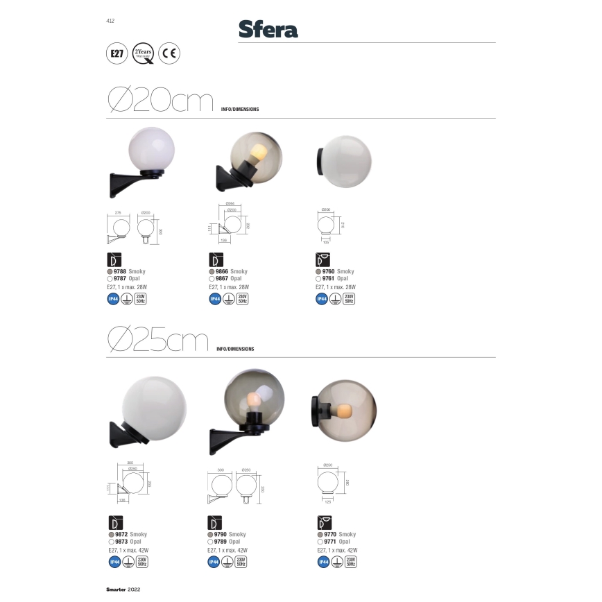 Redo 9789 - Spoljašnje zidno svetlo SFERA 1xE27/42W/230V IP44 belo