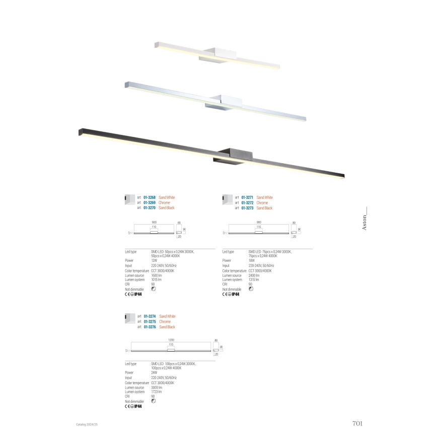 Redo01-3269 - LED ogledalno svetlo za kupatilo ASTON LED/12W/230V 60 cm CRI 90 IP44 sjajni hrom