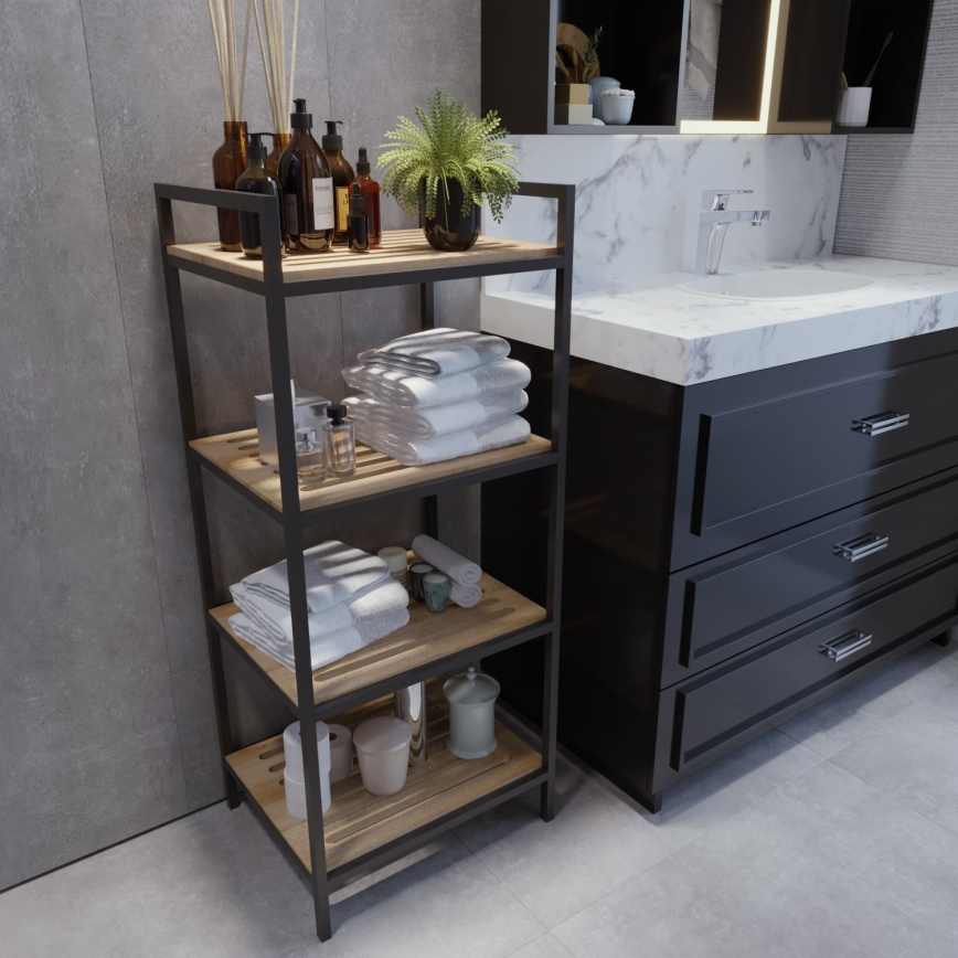 Regal za kupatilo STRALSUND 110x45 cm hrast/crni