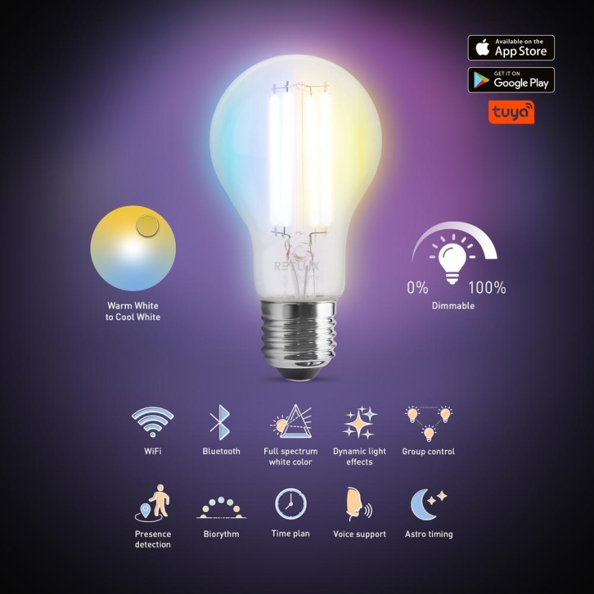 LED prigušiva sijalica FILAMENT A60 E27/7W/230V 2700-6500K Wi-Fi Tuya