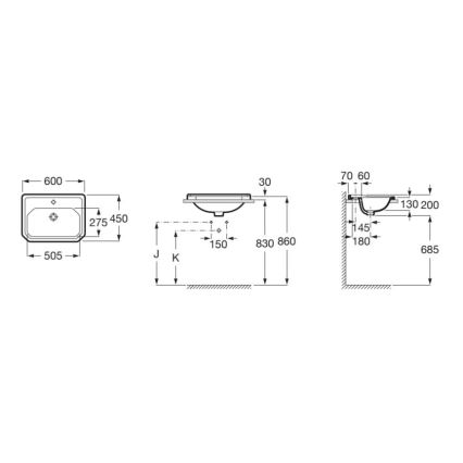 Roca A3270A5000 - ugradni umivaonik CARMEN 60x45 cm keramika/bela