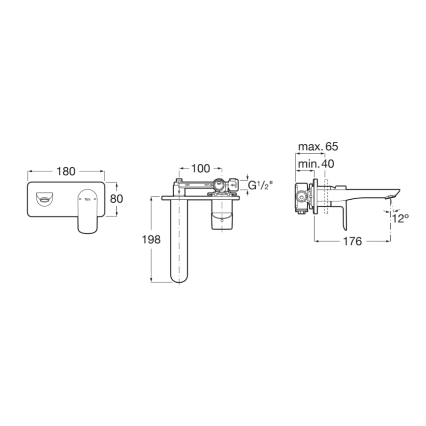 Roca A5A356EC00 - podžbukna baterija za kadu CALA, sjajni hrom