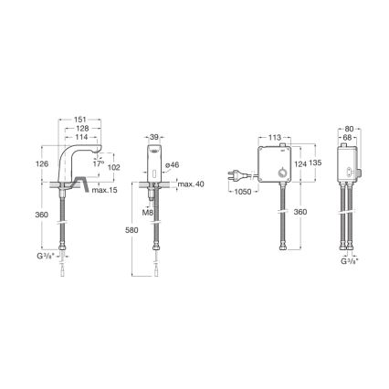 Roca A5A5509C00 - Bezkontaktna baterija za umivaonik L20, 230V, sjajni hrom
