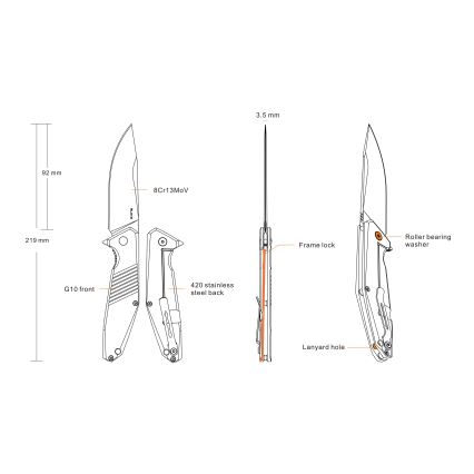 Ruike RUD191B - Sklopivi džepni nož 21,9 cm, crni