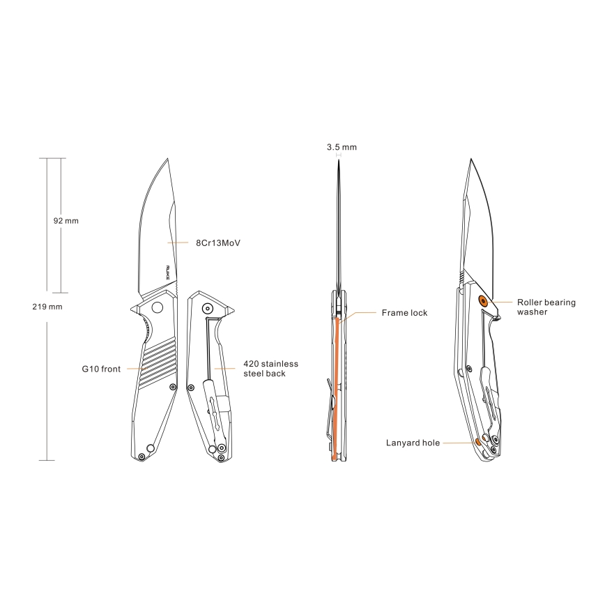 Ruike RUD191B - Sklopivi džepni nož 21,9 cm, crni