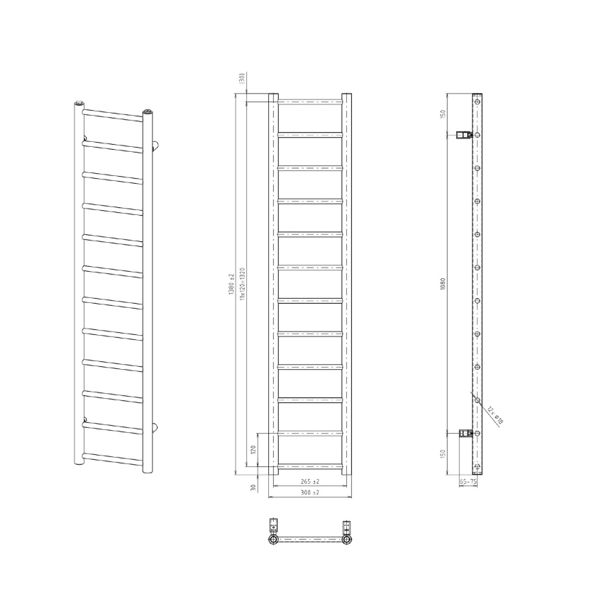 Sapho - Kupatilski radijator DINA 278W 30x138 cm mat crne boje