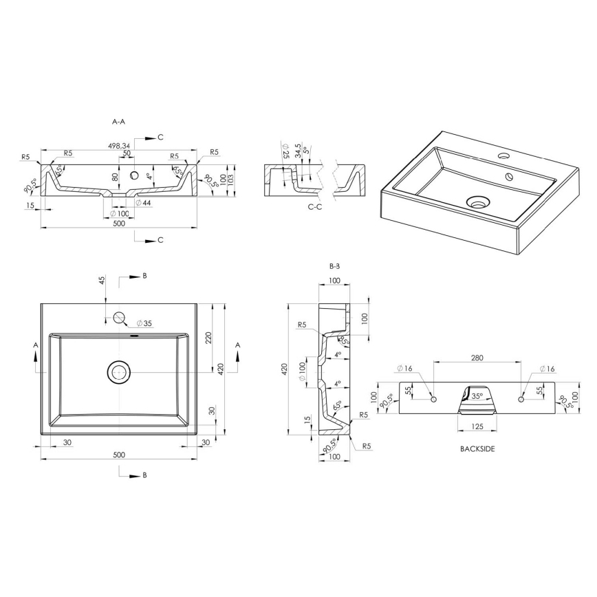 Sapho - Nadgradni umivaonik ORINOKO 50x42 cm mramor/bela