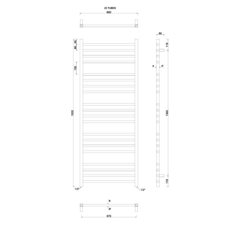 Sapho - Radijator za kupatilo METRO 497W/230V 60x153 cm sjajni hrom