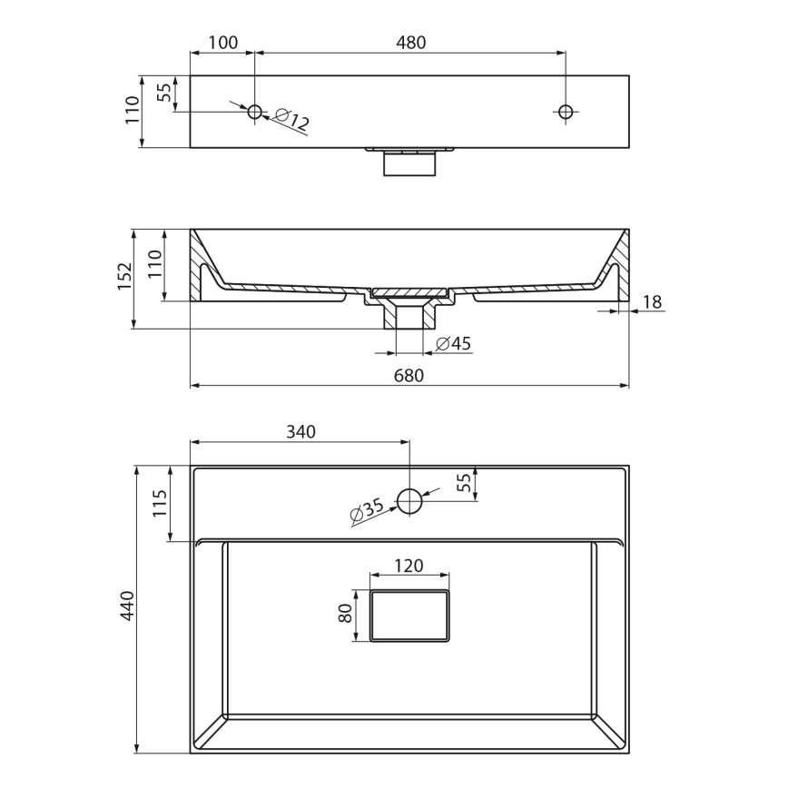 Sapho - Umivaonik na ploču GODIVA 68x44 cm mermer/bela