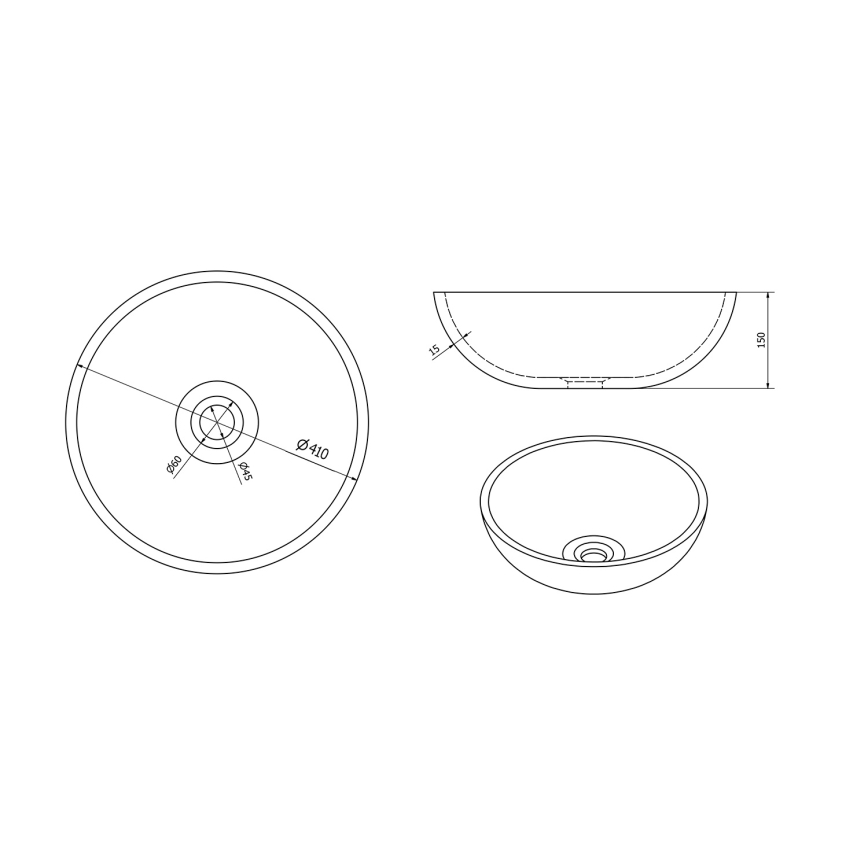 Sapho - Umivaonik na ploču PRIORI prečnika 41 cm keramika/braon