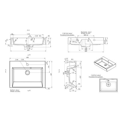 Sapho - Umivaonik na radnu ploču ORINOKO 60x45 cm mramor/bela