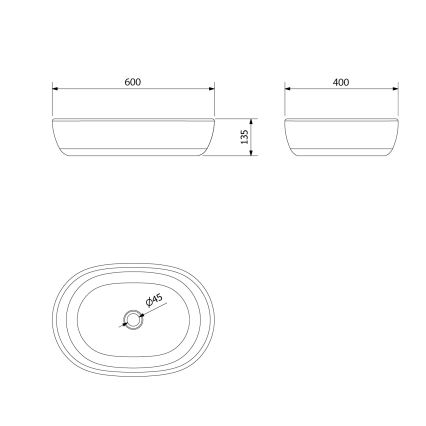 Sapho - umivaonik za ploču PRIORI 60x40 cm keramika/crna/plava