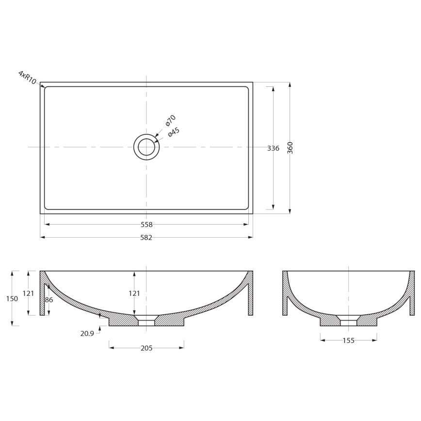 Sapho - Umivaonik za radnu ploču 58x36 cm beton/bež