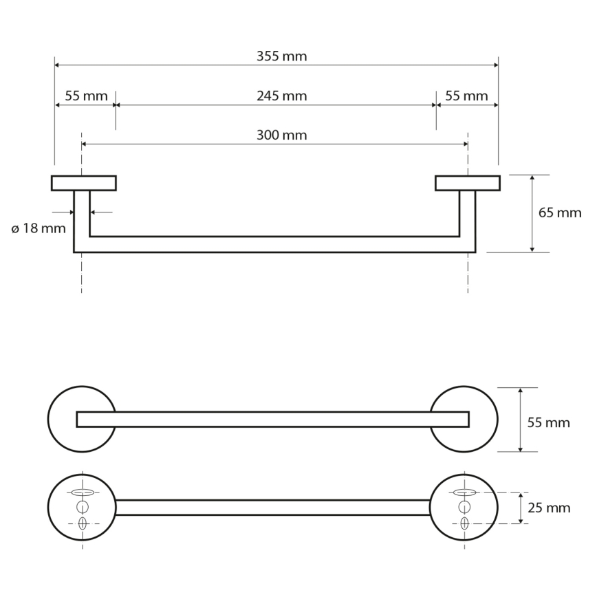 Sapho - Zidni držač za peškire X-ROUND 35,5 cm mat crne boje