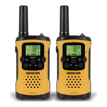 Sencor - Komplet 2x prenosna radiostanica, napajanje 3xAAA, domet 5 km, žuta/crna