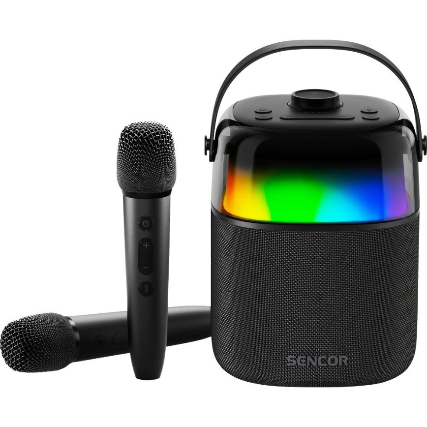 Sencor - LED RGB zvučnik sa bežičnim mikrofonima 35W 8000 mAh + 2x 1800 mAh IPX5 crna