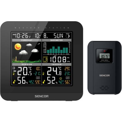 Sencor - Meteostanica sa LCD displejem u boji i budilnikom 3xAAA + 2x AA crna