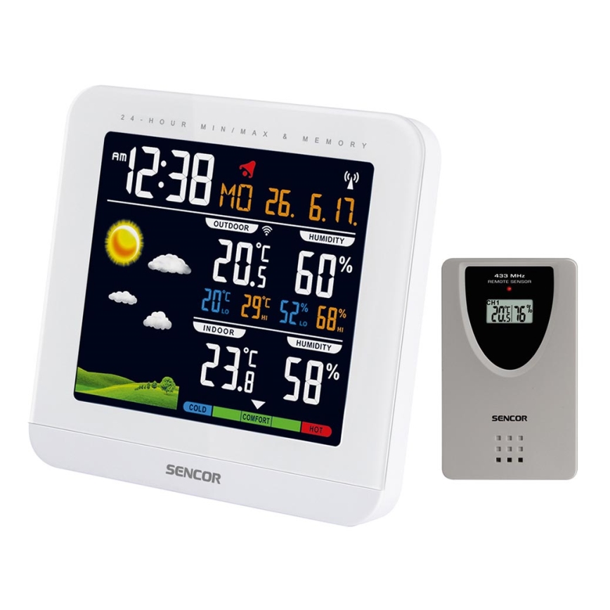 Sencor - Meteostanica sa LCD displejem u boji i budilnikom, napajanje: 3xAAA + 2xAAA, bela