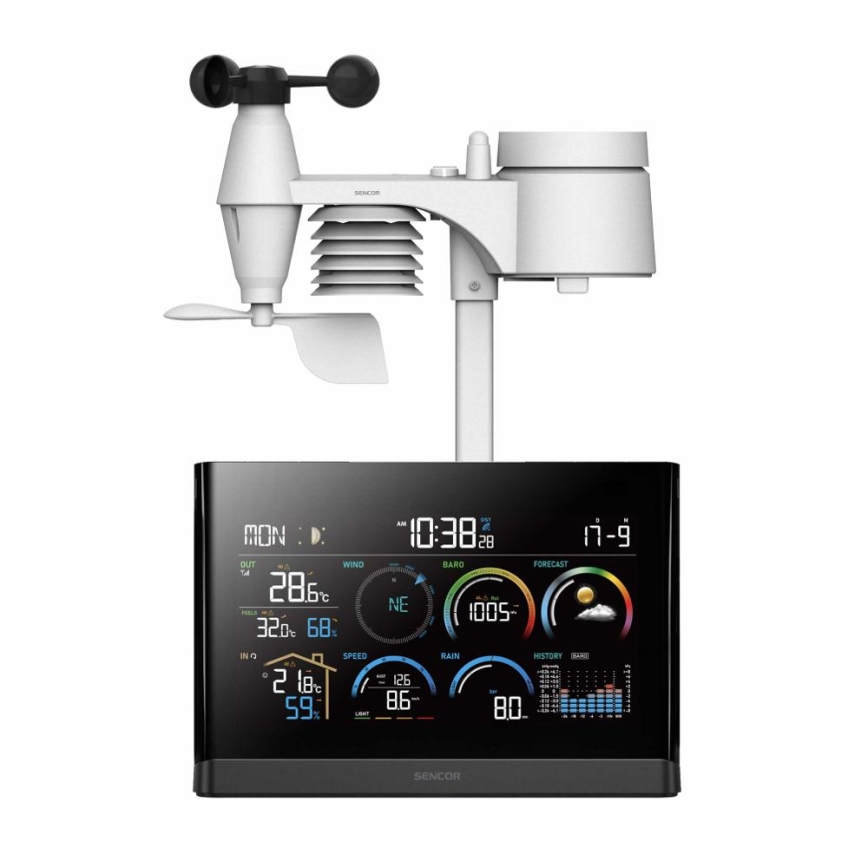 Sencor - Profesionalna vremenska stanica sa LCD ekranom u boji i budilnikom 5V/3xAAA + 3xAA