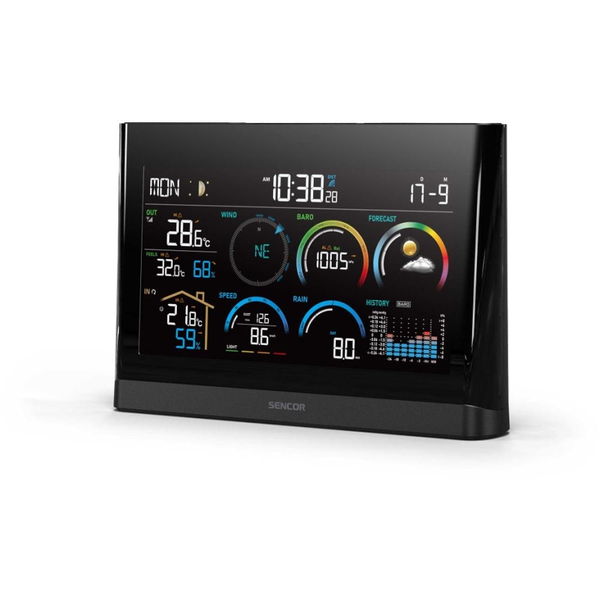 Sencor - Profesionalna vremenska stanica sa LCD ekranom u boji i budilnikom 5V/3xAAA + 3xAA