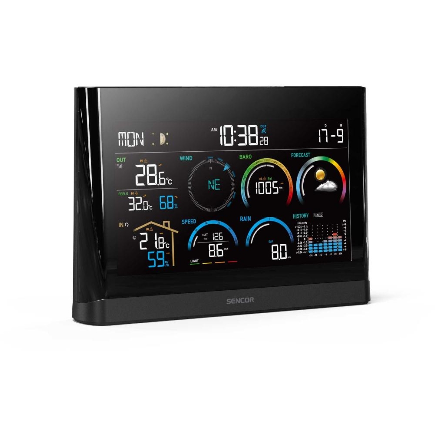 Sencor - Profesionalna vremenska stanica sa LCD ekranom u boji i budilnikom 5V/3xAAA + 3xAA