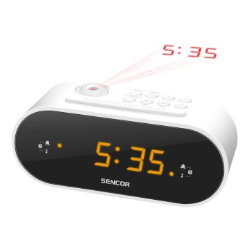 Sencor - Radio-budilnik sa LED displejom i projektorom 5W/230V 1xCR2032 bela
