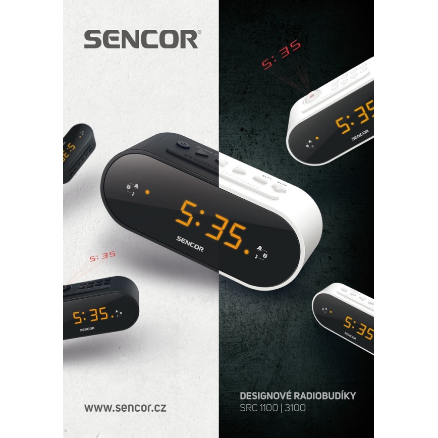 Sencor - Radio-budilnik sa LED displejom i projektorom 5W/230V 1xCR2032 bela