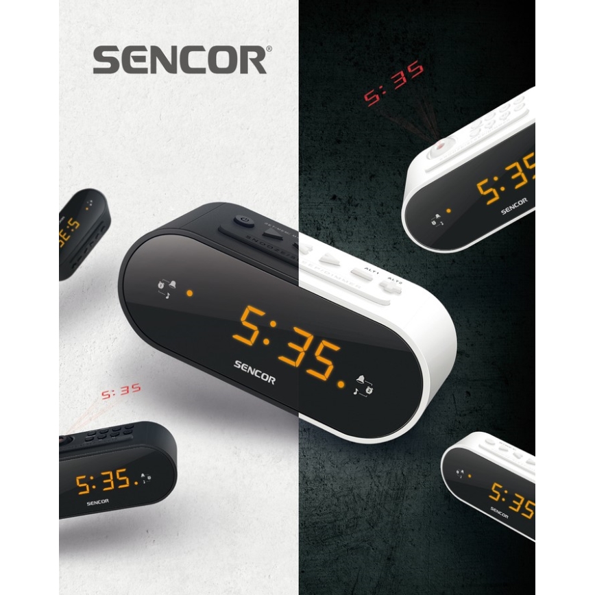 Sencor - Radio-budilnik sa LED displejom i projektorom 5W/230V 1xCR2032 crna