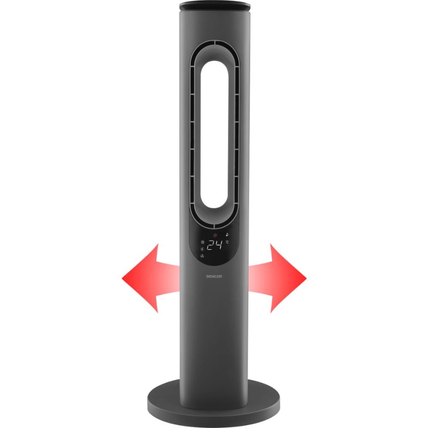 Sencor - Stajaći bezlopatni keramički ventilator 1200/2000 W, 230 V, antracit + daljinski upravljač