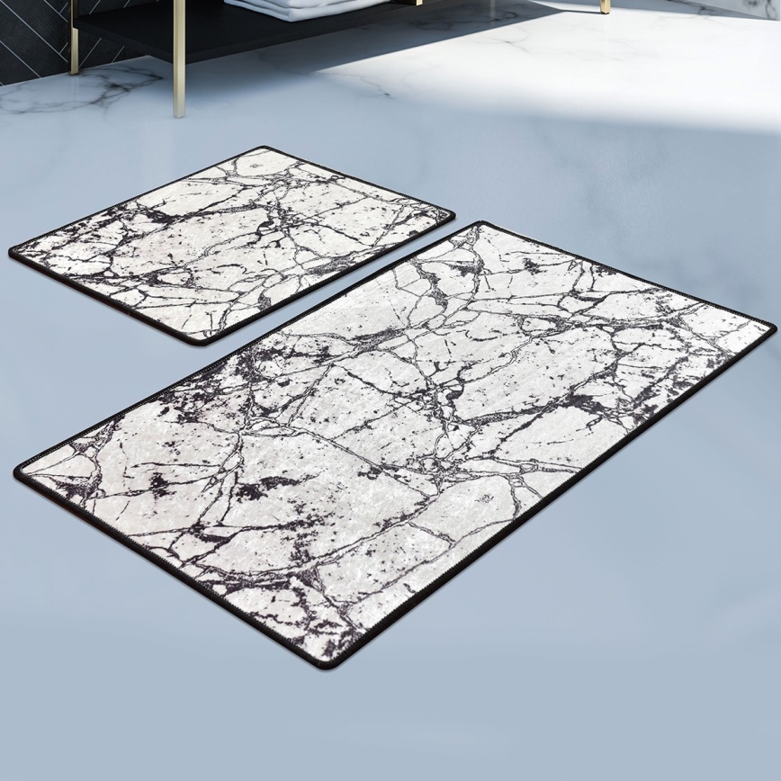 SET 2x kupatilske prostirke MARBLE 60/100 cm bela/crna