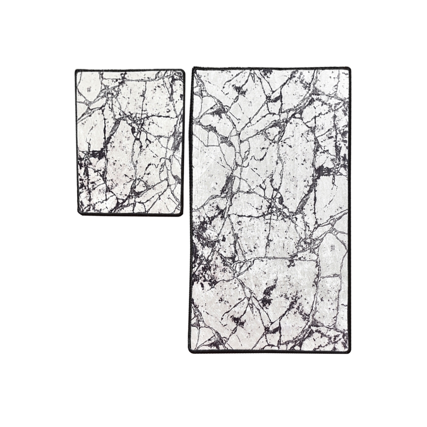 SET 2x kupatilske prostirke MARBLE 60/100 cm bela/crna