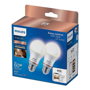 SET 2x LED prigušiva sijalica Philips A60 E27/8W/230V Wi-Fi