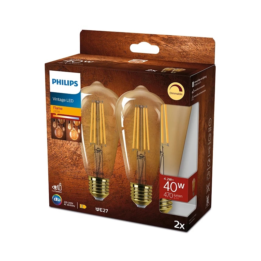 SET 2x LED prigušiva sijalica VINTAGE Philips ST64 E27/4,2W/230V 2200K