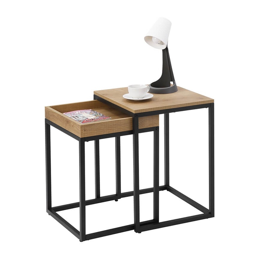 Set 2x pomoćnih stolića ELDUR braon/crna