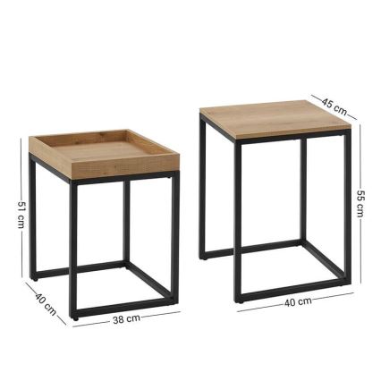 Set 2x pomoćnih stolića ELDUR braon/crna