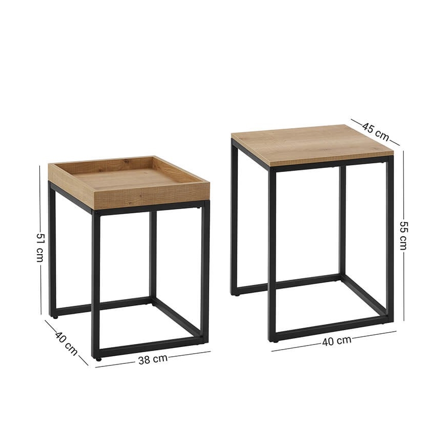 Set 2x pomoćnih stolića ELDUR braon/crna