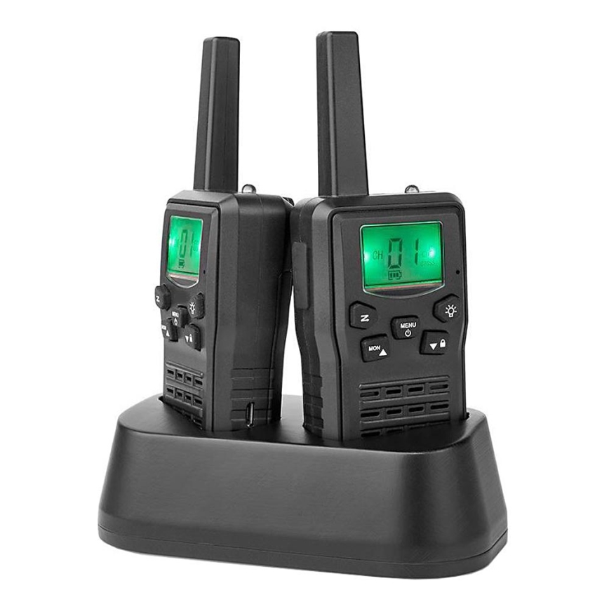 Set 2x Punjivi voki-toki sa LED svetlom 1300 mAh domet 10 km